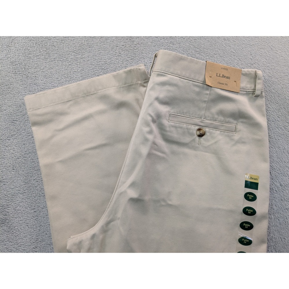 LL Bean Bayside Twill Pants 14 Petite Khaki Wrinkle Free Cotton Chino 299969